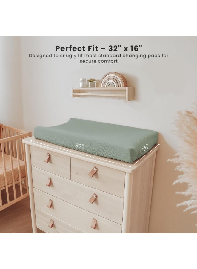 Bukela Muslin Changing Pad Cover for Baby Girls Boys, 100% Cotton Fitted Diaper Chang Table Covers, Soft Breathable Changing Pad Sheets, 2 Pack (Leafy,Green) - Image 2